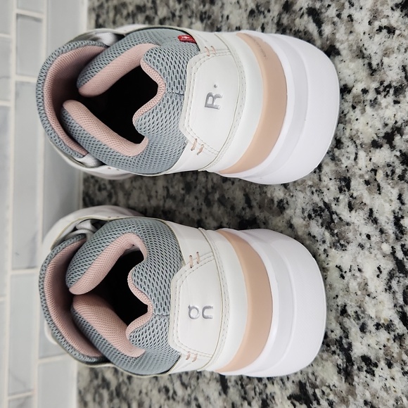 On Running Women's Sneakers - White and Gray with Pink Accents - Picture 4 of 6